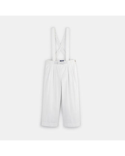 Pantalon cropped à bretelles blanc fille