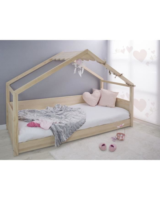 Lit cabane Montessori avec toit en bois