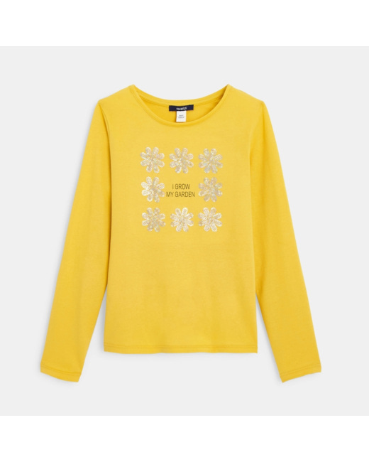 T-shirt à sequins jaune fille