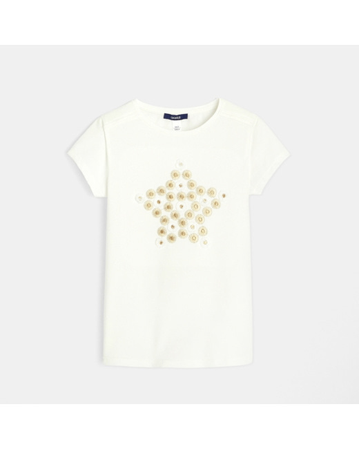 T-shirt à motif brodé doré étoile blanc fille