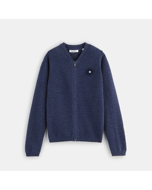 Gilet zippé tricot fantaisie bleu fille