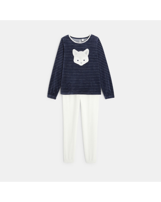 Pyjama 2 pièces en velours blanc fille
