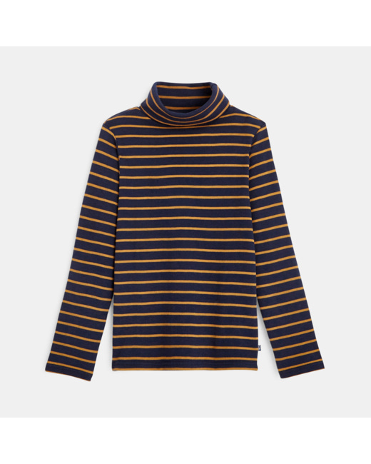 T-shirt col roulé rayé beige garçon