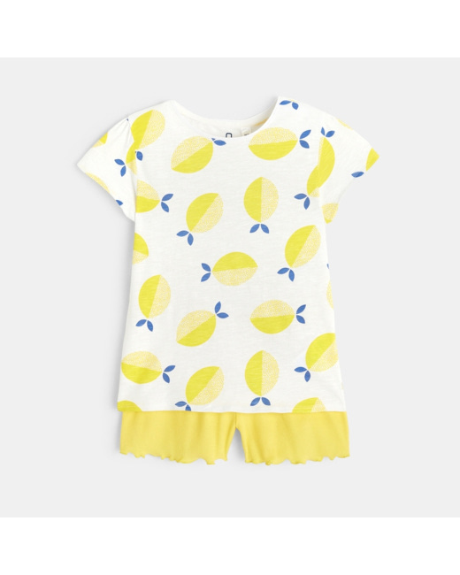 Pyjama d'été 2 pièces motif citron jaune fille