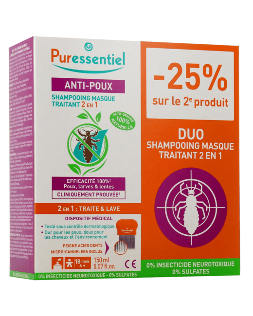 Lot de 2 shampooings masque traitant 2 en 1 anti-poux