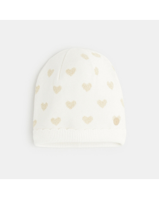 Bonnet petits coeurs blanc fille