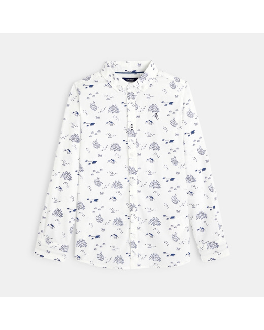 Chemise en popeline imprimée blanche garçon