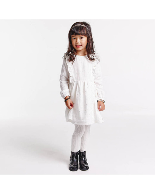 Robe en gaze de coton à pois dorés blanche fille