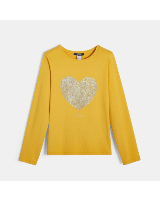 T-shirt à sequins jaune fille