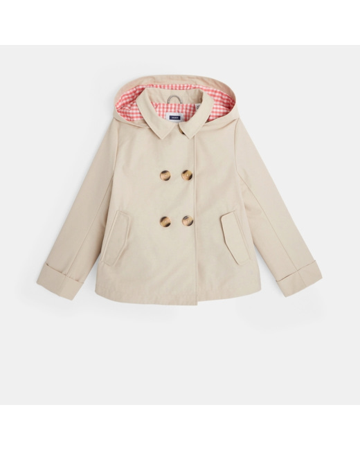 Trench enduit déperlant à capuche amovible beige fille