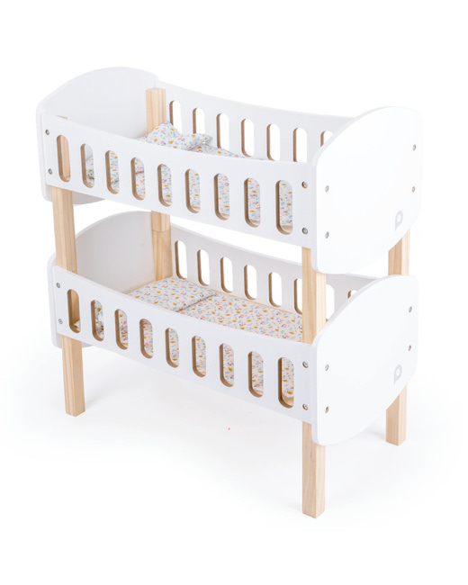 Lit superposé en bois pour poupons + couettes et oreillers