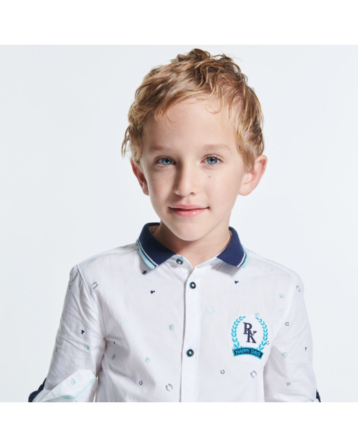 Chemise imprimée à col côtelé blanche garçon