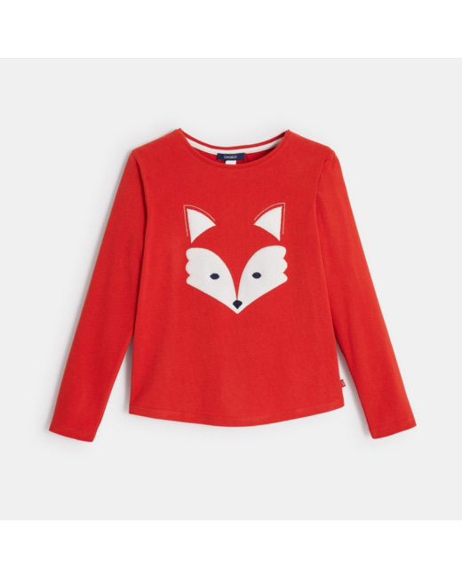 T-shirt doux à motif patché Renard orange fille