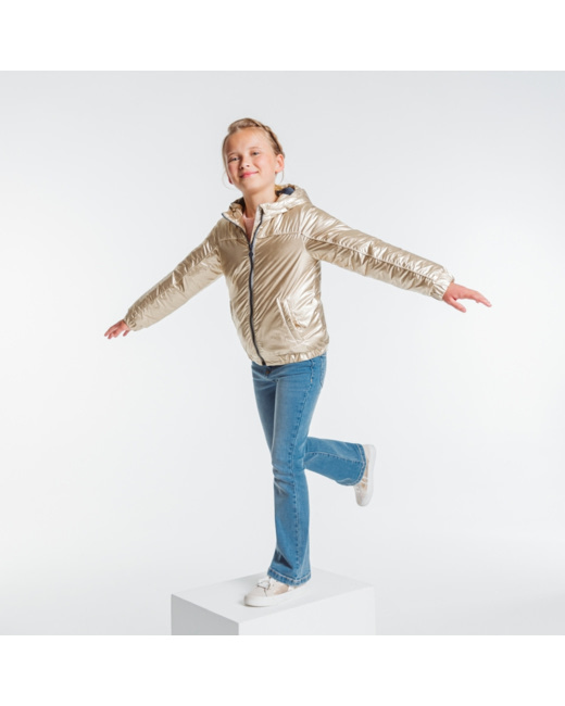 Doudoune lamée dorée à capuche jaune fille