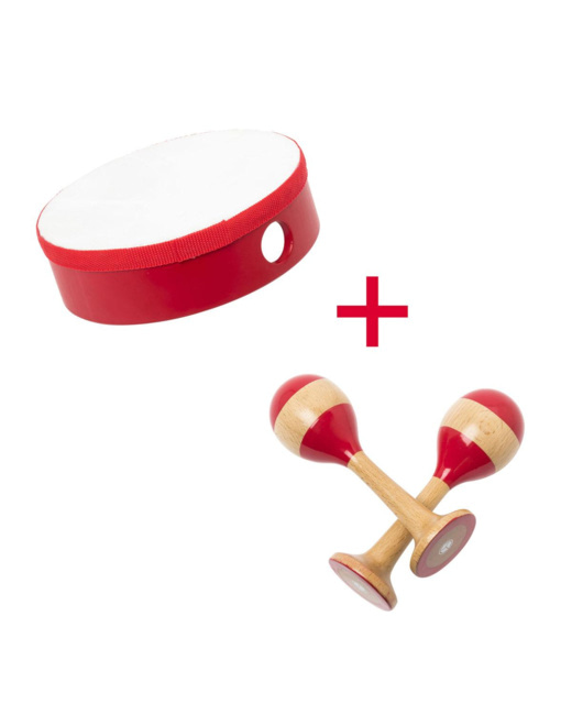 Lot Tambourin et paire de maracas