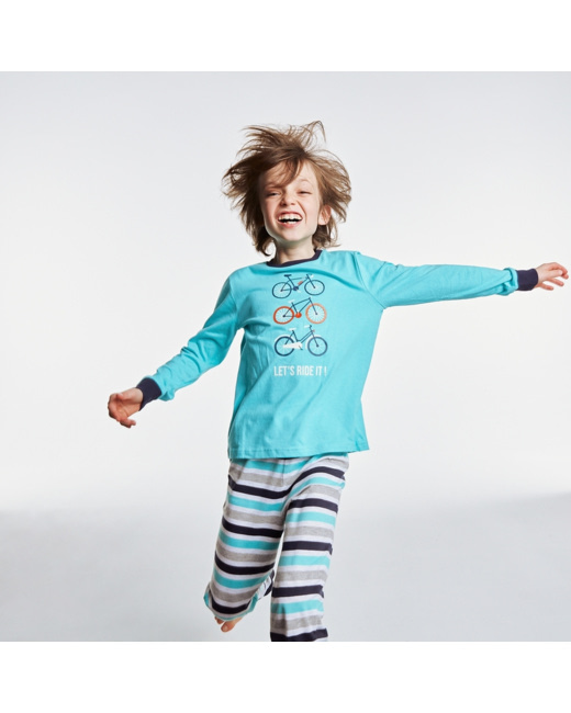 Pyjama jersey motif vélos phosphorescent bleu garçon
