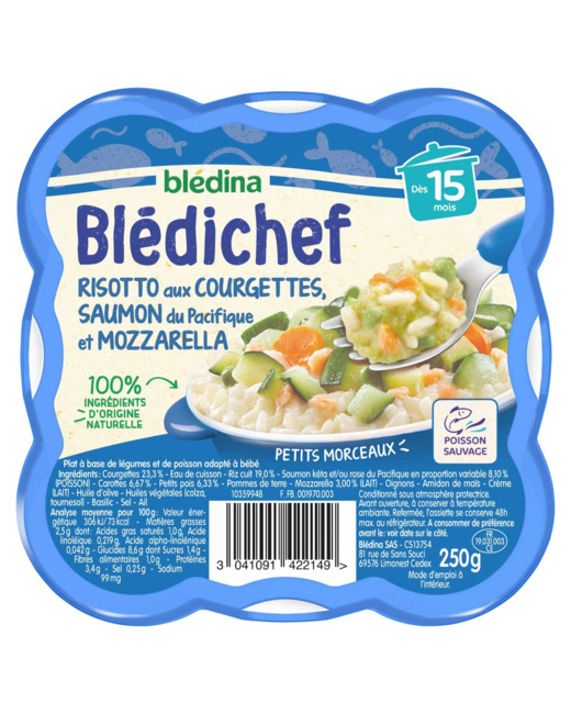 BLEDICHEF Risotto aux courgettes, saumon du Pacifique et mozzarella
