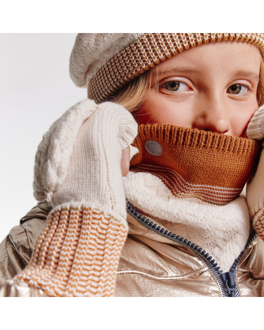 Snood chaud en tricot et polaire rose fille