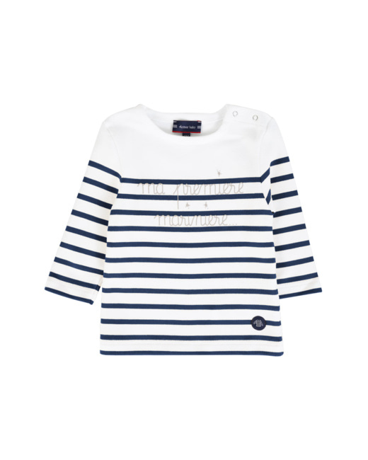 Marinière "Ma 1ère marinière" Baby - coton épais - Blanc/Navire