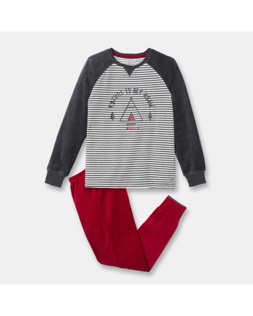 Pyjama 2 pièces en velours gris garçon