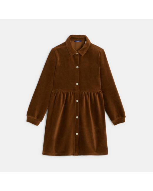 Robe-chemise en velours côtelé marron fille
