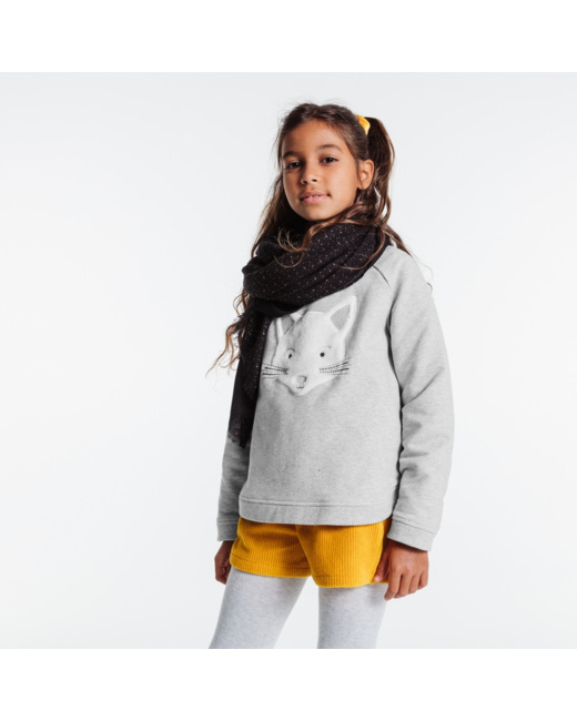 Sweat-shirt pailleté motif chat gris fille