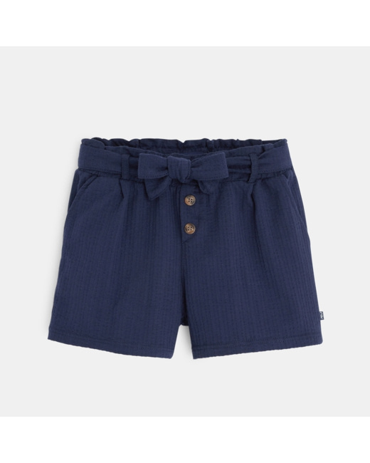 Short léger uni à ceinture bleu fille