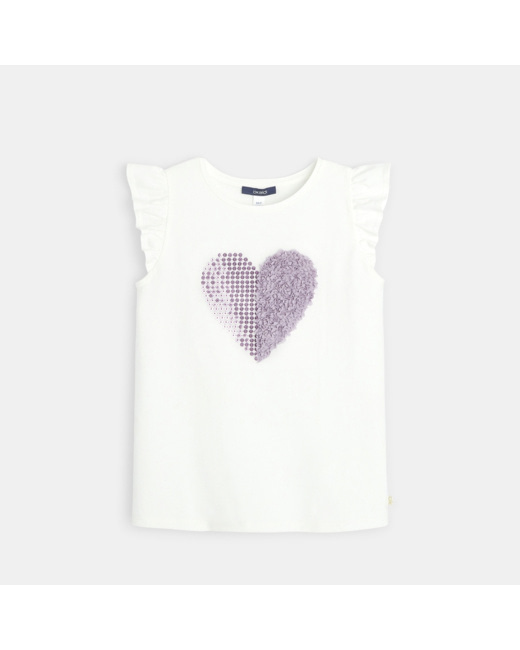 T-shirt coeur à mancherons volantés blanc fille