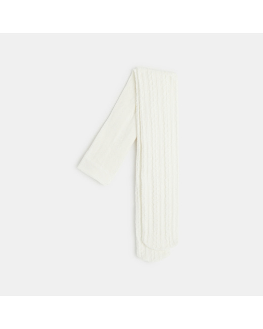 Collants chauds en tricot torsadé blancs fille