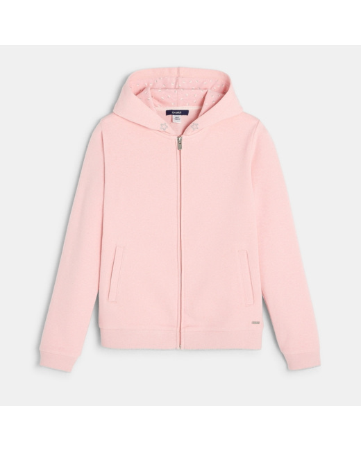 Sweat zippé à capuche rose fille