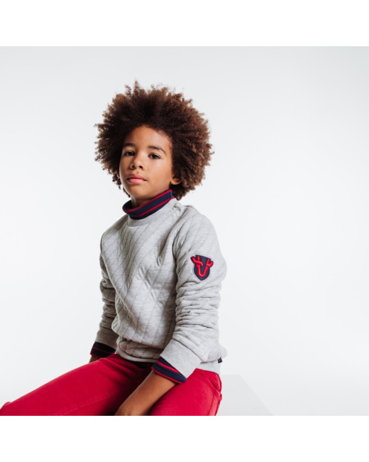 Sweat-shirt col rond à effet rayé gris garçon