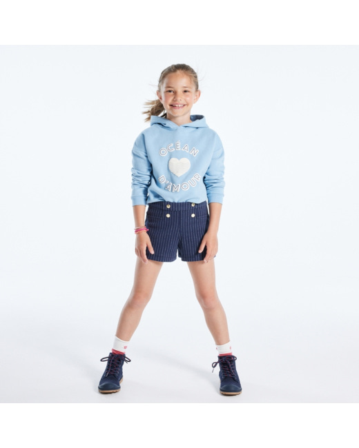 Short à pont rayé toucher flanelle bleu fille
