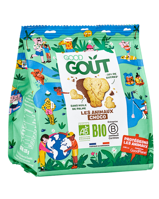 Biscuits animaux bio pur beurre nappés de chocolat