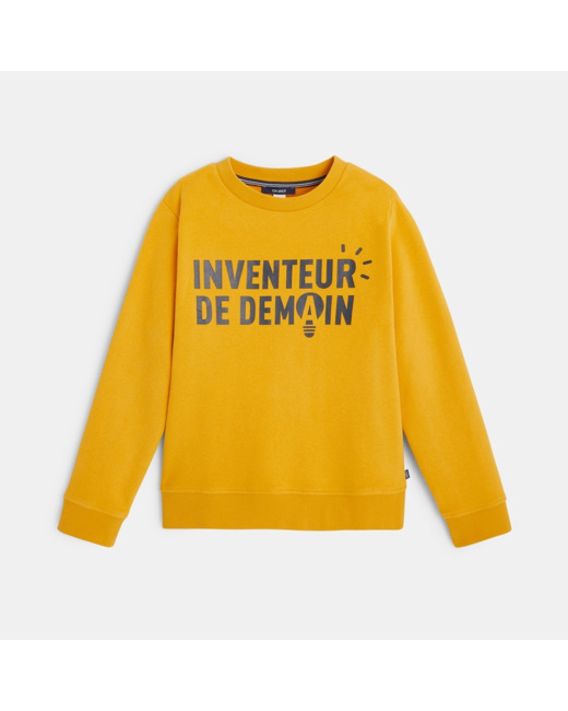 Sweat uni à message jaune garçon
