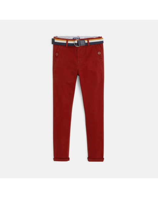 Pantalon chino slim ceinturé en toile unie rouge garçon