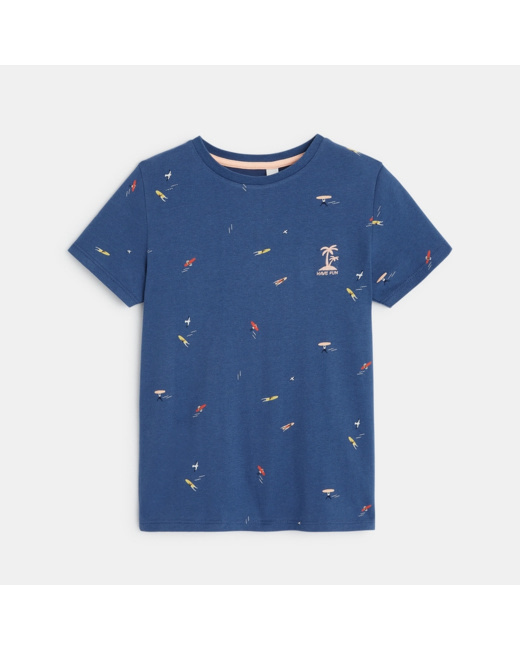 T-shirt manches courtes à petits motifs bleu garçon