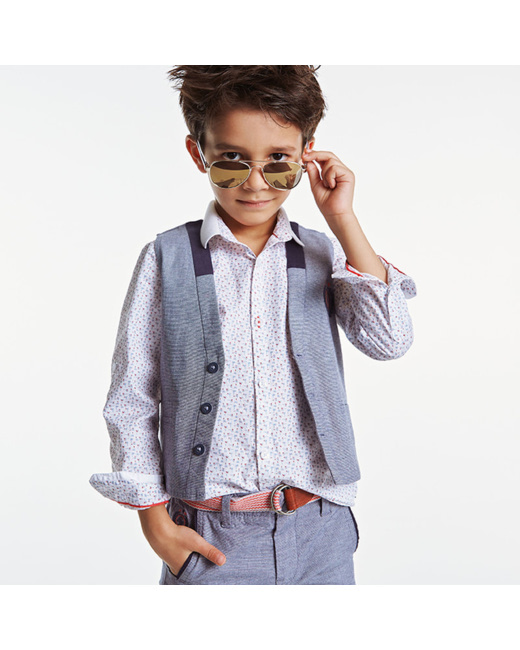 Chemise col polo imprimé palmiers blanche garçon