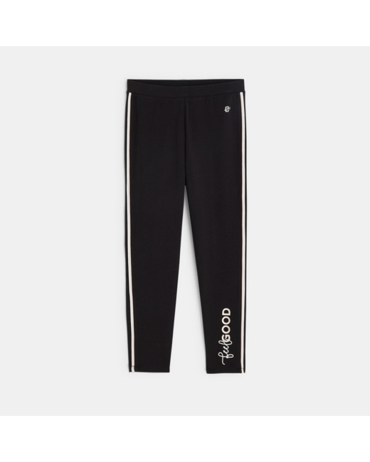 Leggings à bandes et message Feel Good noir fille