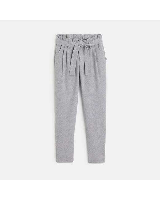 Pantalon à taille haute ceinturée gris fille