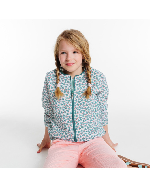 Veste maille quiltée imprimé feuillage vert fille
