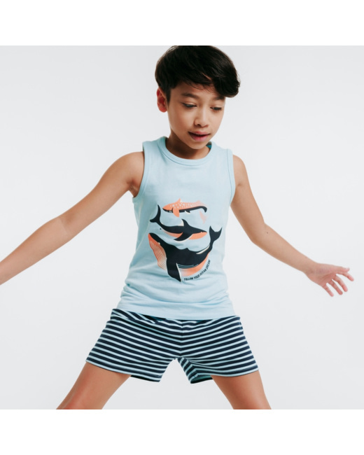 Pyjama d'été 2 pièces en jersey bleu garçon