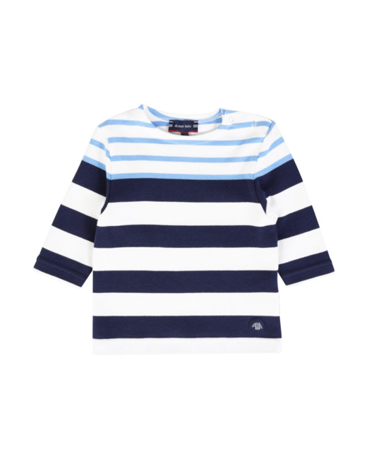Marinière tricolore Baby - coton épais - Milk/Lobelia/Marine Deep