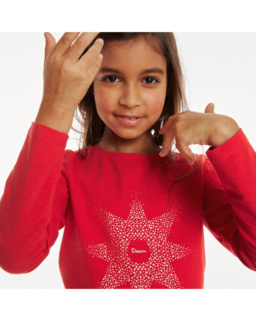 T-shirt coton bio stretch à étoile dorée rouge fille