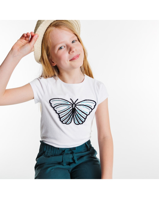 T-shirt velours et sequins blanc fille