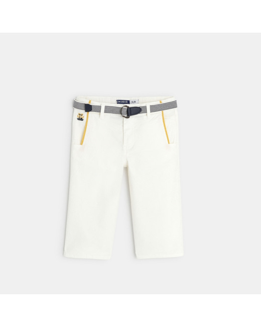 Bermuda en toile + ceinture sangle blanc garçon