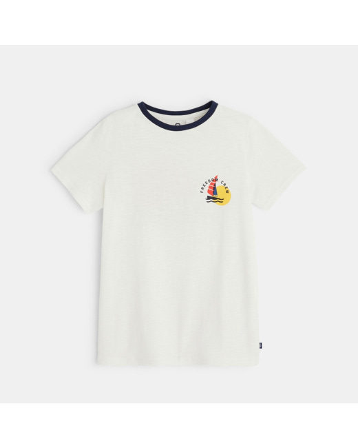 T-shirt motif bateau à voile blanc garçon