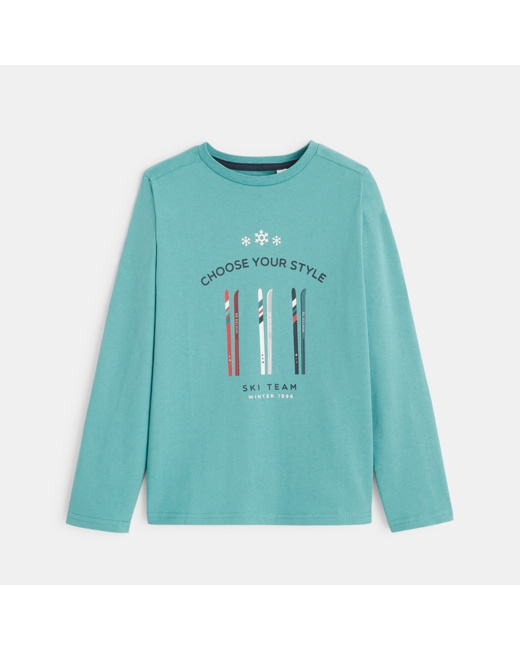 T-shirt manches longues motif Ski vert garçon