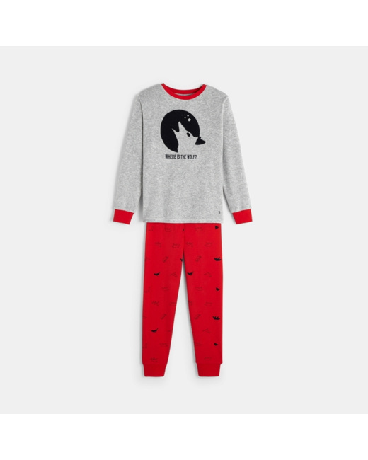 Pyjama velours à motif gris garçon