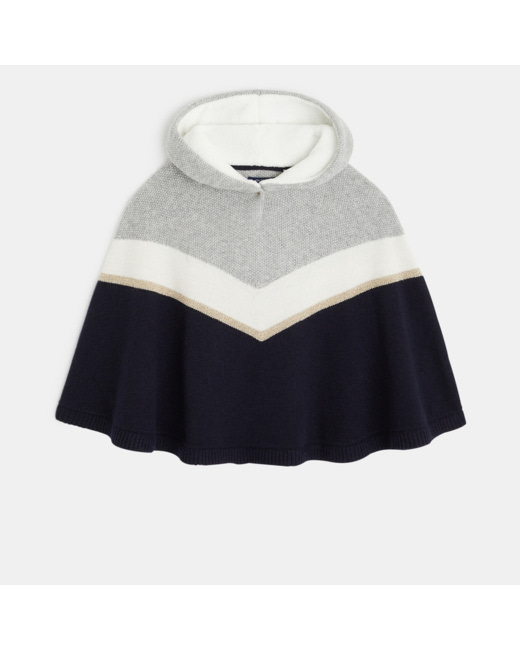 Cape à capuche en tricot bleu fille