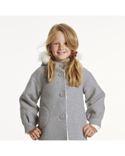 Manteau fourré à capuche gris fille